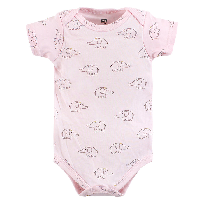 Hudson Baby Infant Girl Cotton Bodysuits, Pink Gray Elephant