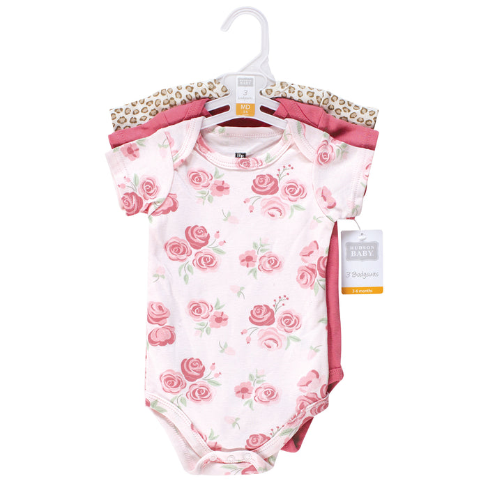 Hudson Baby Infant Girl Cotton Bodysuits, Blush Rose Leopard