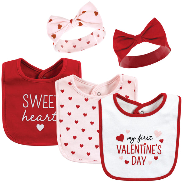 Hudson Baby Infant Girl Cotton Bib and Headband , Valentine Sweetheart