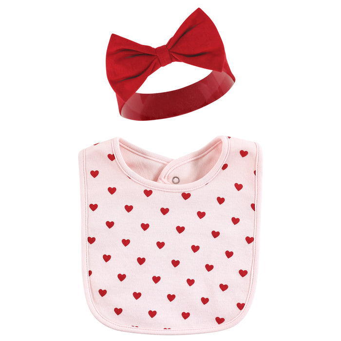 Hudson Baby Infant Girl Cotton Bib and Headband , Valentine Sweetheart
