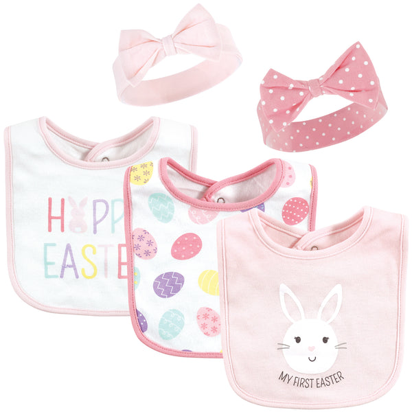 Hudson Baby Infant Girl Cotton Bib and Headband , Happy Easter