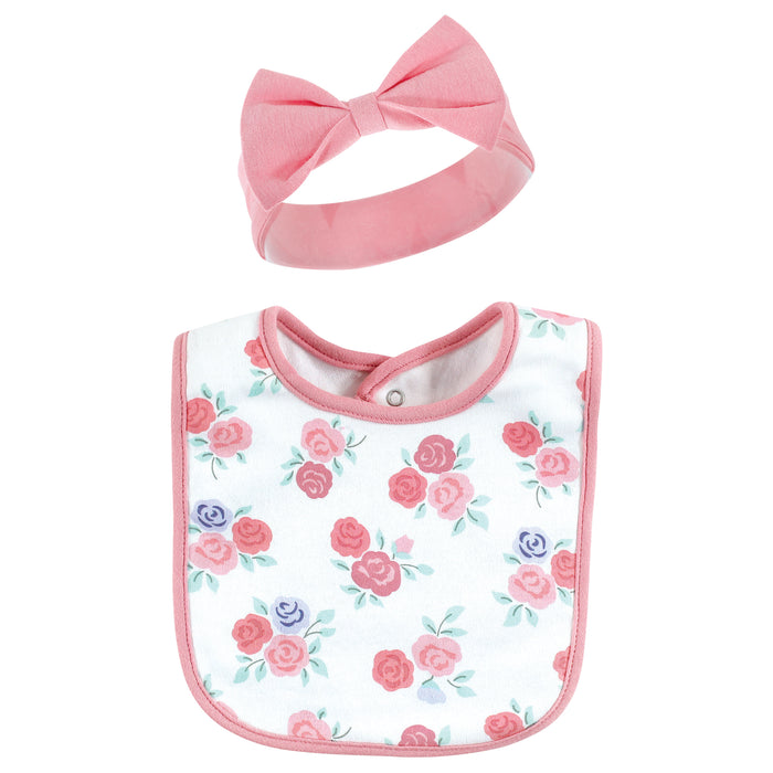 Hudson Baby Infant Girl Cotton Bib and Headband , Mothers Day