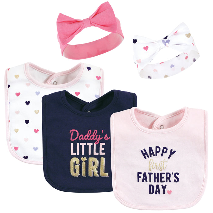 Hudson Baby Infant Girl Cotton Bib and Headband, Fathers Day