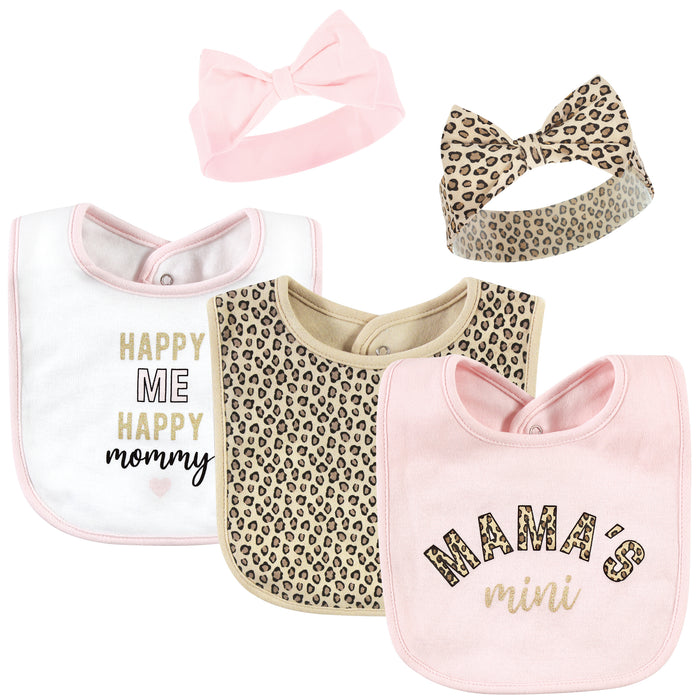 Hudson Baby Infant Girl Cotton Bib and Headband, Leopard Mamas Mini