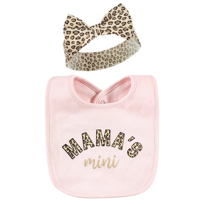 Hudson Baby Infant Girl Cotton Bib and Headband, Leopard Mamas Mini