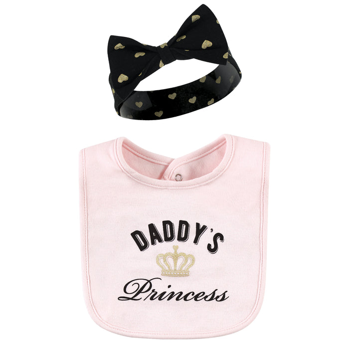 Hudson Baby Infant Girl Cotton Bib and Headband, Daddys Princess