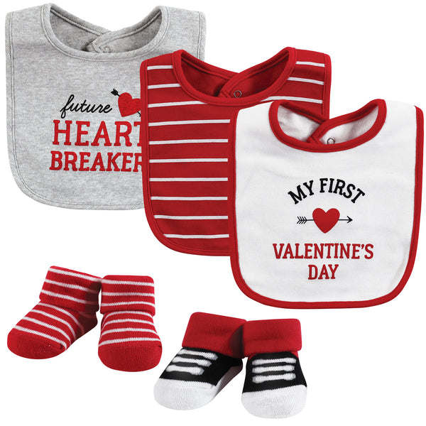 Hudson Baby Infant Boy Cotton Bib and Sock Set, Valentine Heartbreaker, One Size