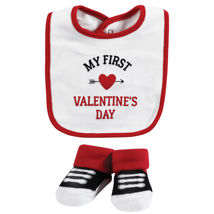 Hudson Baby Infant Boy Cotton Bib and Sock Set, Valentine Heartbreaker, One Size