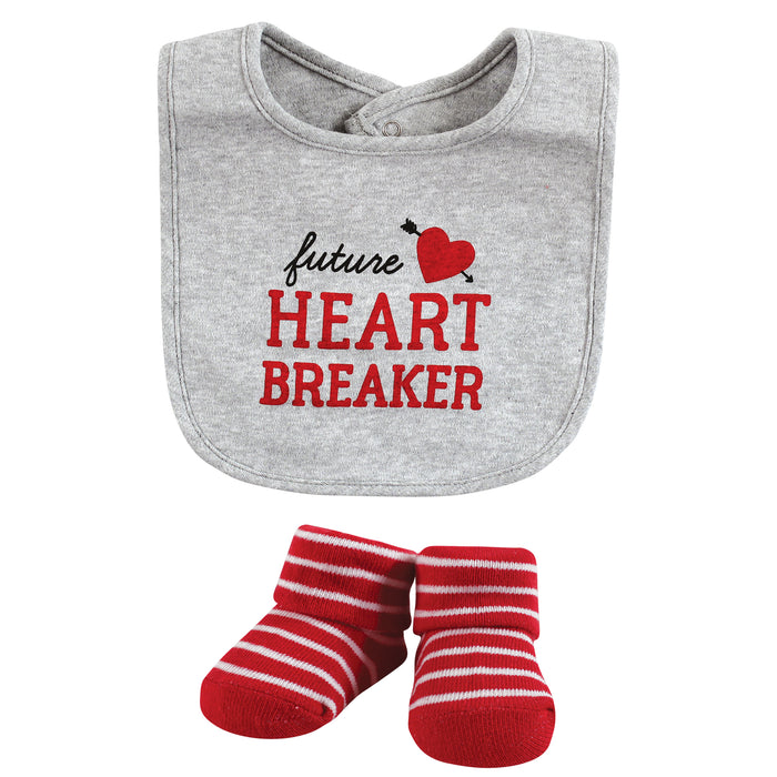Hudson Baby Infant Boy Cotton Bib and Sock Set, Valentine Heartbreaker, One Size