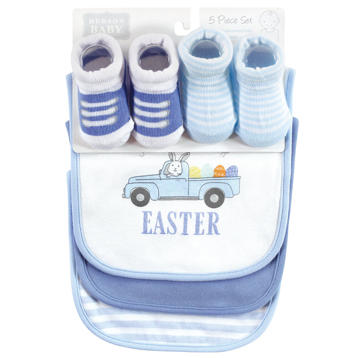 Hudson Baby Infant Boy Cotton Bib and Sock Set, Easter Truck, 0-9 Months