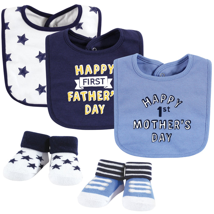 Hudson Baby Infant Boy Cotton Bib and Sock Set, Boy Mothers Fathers Day, One Size