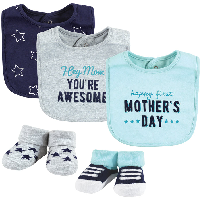 Hudson Baby Infant Boy Cotton Bib and Sock Set, Boy Mothers Day, One Size