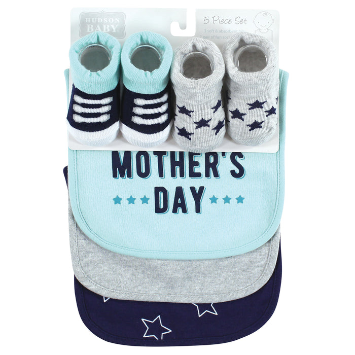 Hudson Baby Infant Boy Cotton Bib and Sock Set, Boy Mothers Day, One Size