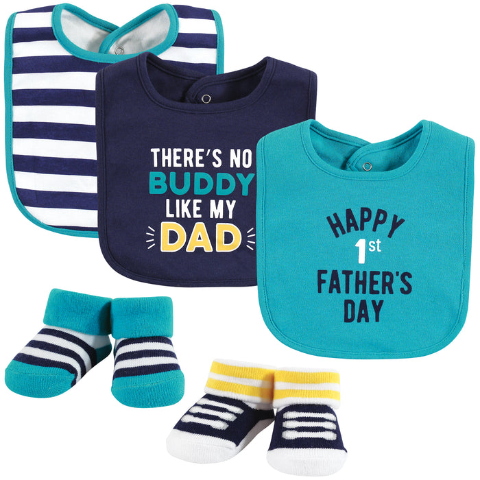 Hudson Baby Infant Boy Cotton Bib and Sock Set, Boy Fathers Day, One Size