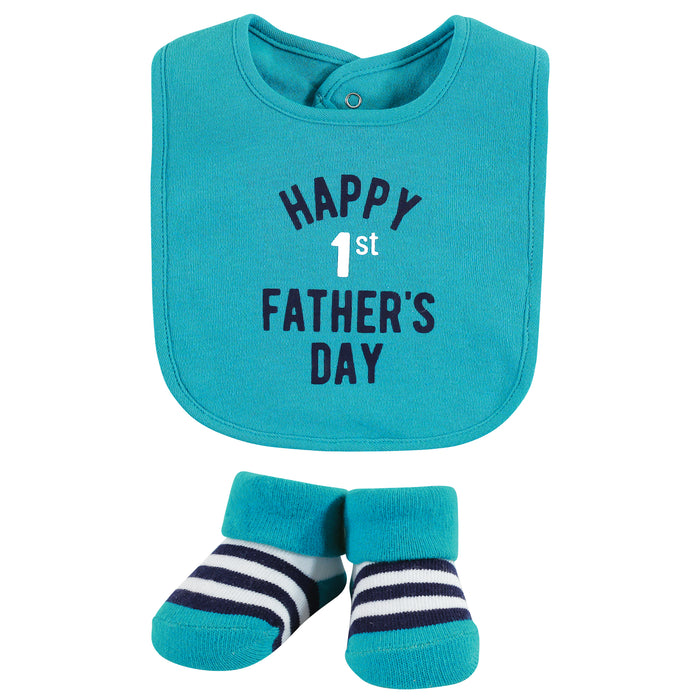 Hudson Baby Infant Boy Cotton Bib and Sock Set, Boy Fathers Day, One Size