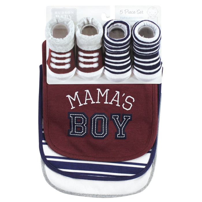 Hudson Baby Infant Boy Cotton Bib and Sock Set, Mamas Boy, One Size