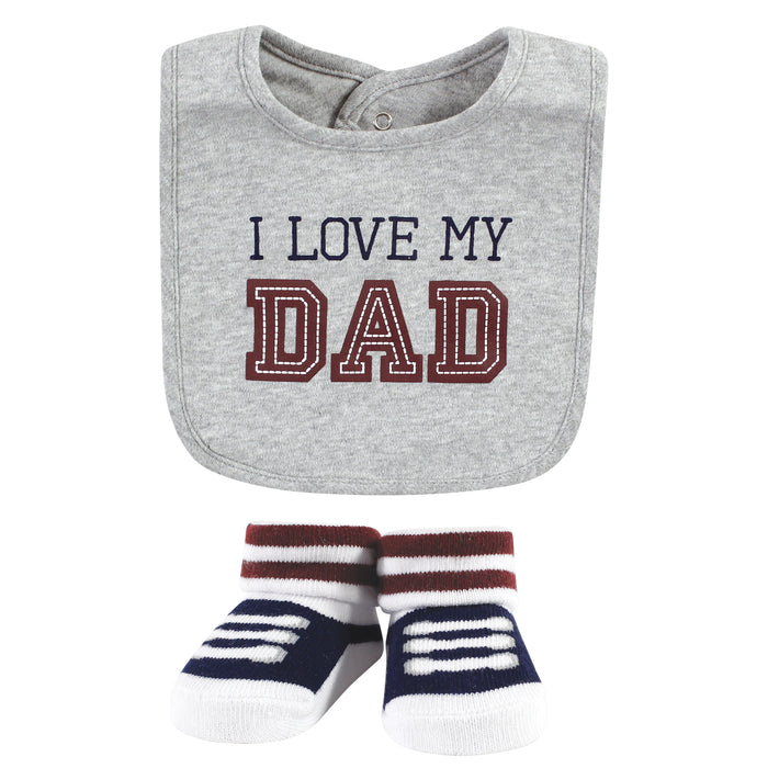 Hudson Baby Infant Boy Cotton Bib and Sock Set, Love Dad, One Size