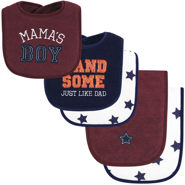 Hudson Baby Infant Boys Cotton Terry Bib and Burp Cloth Set, Mamas Boy, One Size