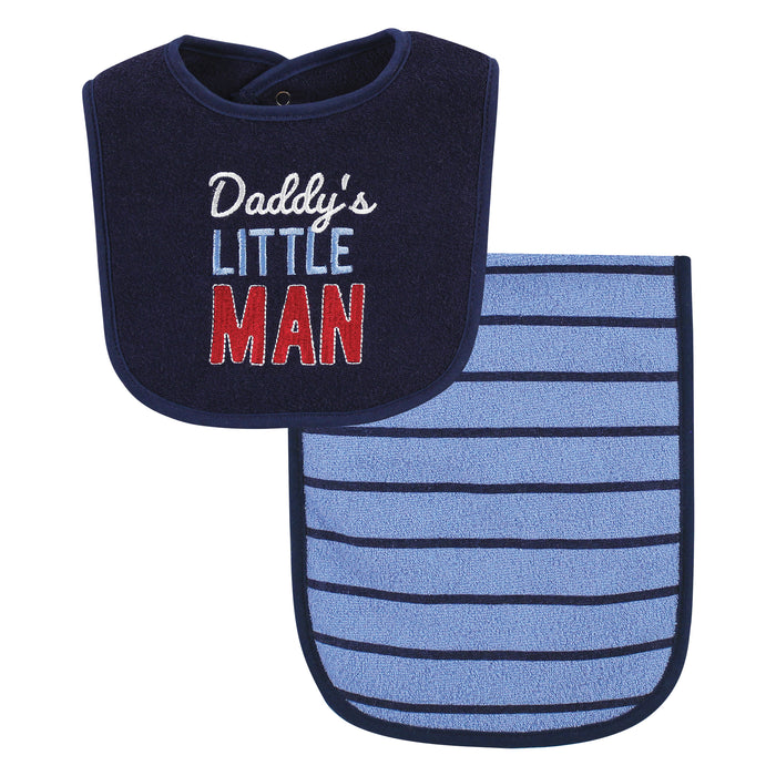 Hudson Baby Infant Boys Cotton Terry Bib and Burp Cloth Set, Daddys Little Man
