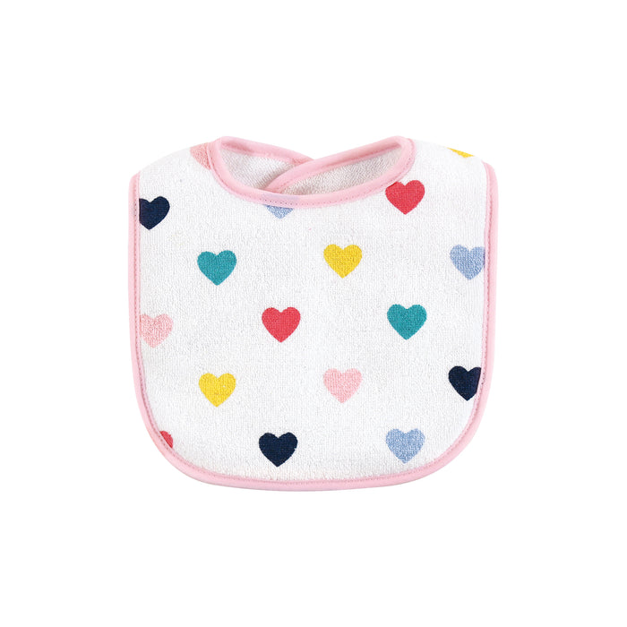 Hudson Baby Infant Girl Cotton Terry Bib and Burp Cloth Set, Bold Mom Dad