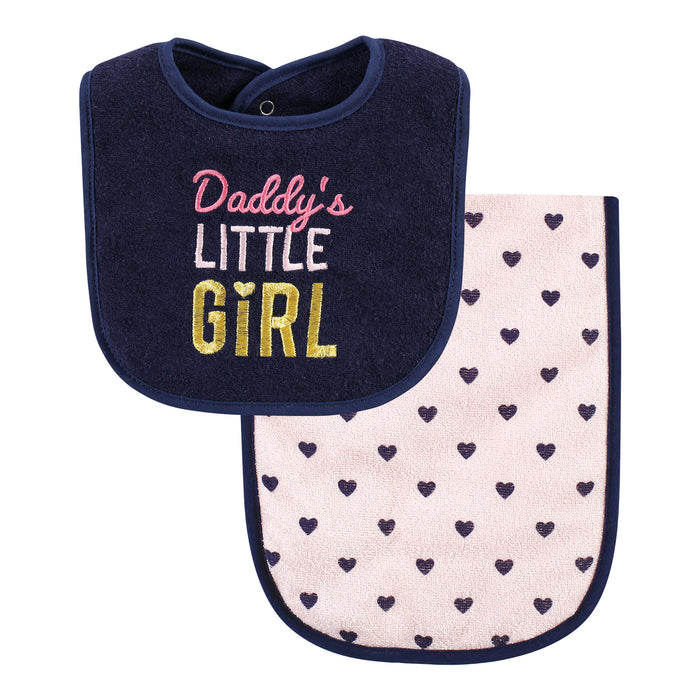 Hudson Baby Infant Girls Cotton Terry Bib and Burp Cloth Set, Daddys Little Girl