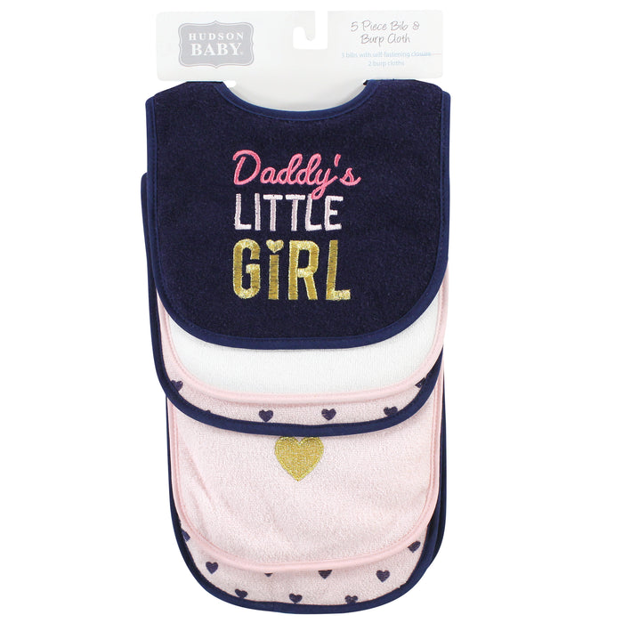 Hudson Baby Infant Girls Cotton Terry Bib and Burp Cloth Set, Daddys Little Girl