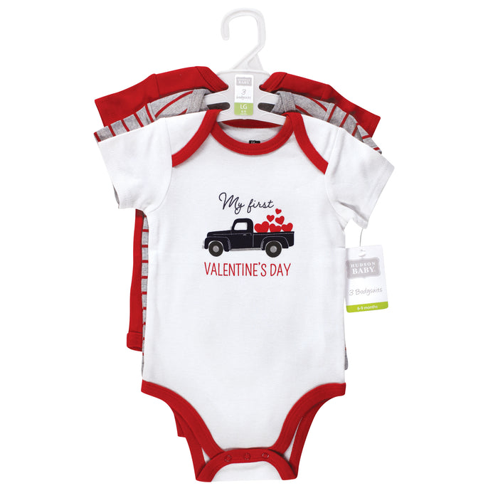 Hudson Baby Infant Boy Cotton Bodysuits, Valentine Truck