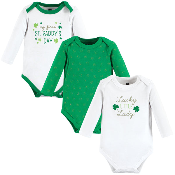 Hudson Baby Infant Girl Cotton Long-Sleeve Bodysuits, Lucky Lady