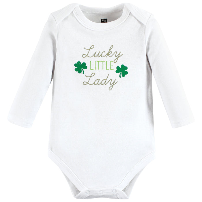 Hudson Baby Infant Girl Cotton Long-Sleeve Bodysuits, Lucky Lady