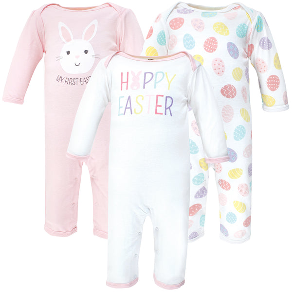 Hudson Baby Infant Girl Cotton Coveralls, Happy Easter