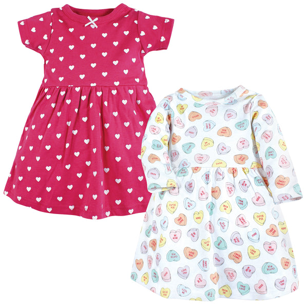 Hudson Baby Infant and Toddler Girl 2-Pack Cotton Dresses, Be Mine Valentine