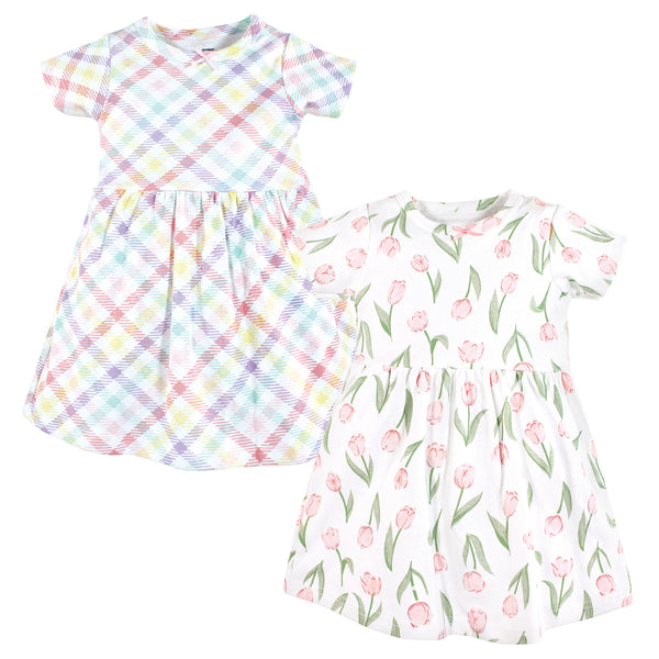 Hudson Baby Infant and Toddler Girl Cotton Dresses, Pink Tulips