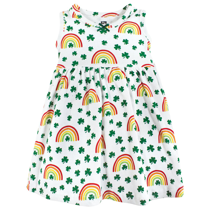 Hudson Baby Infant and Toddler Girl Cotton Dress and Cardigan Set, St Patricks Rainbow