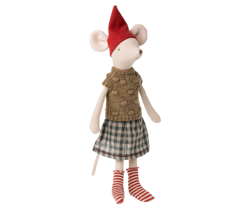 Maileg Medium Christmas Mouse, Girl - Sweater