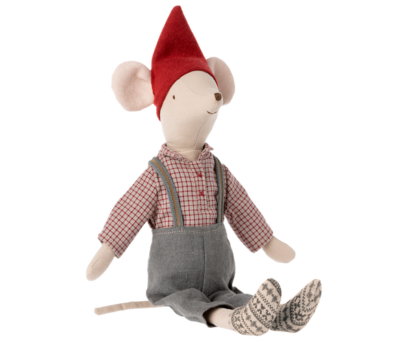 Maileg Medium Christmas Mouse, Boy - Overalls