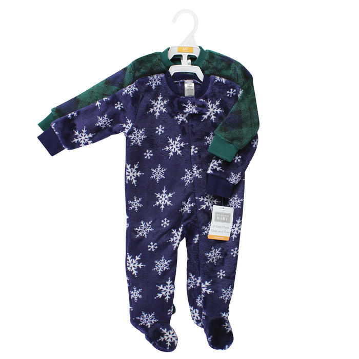 Hudson Baby Plush Sleep and Play, Navy Snowflake, 2-Pack