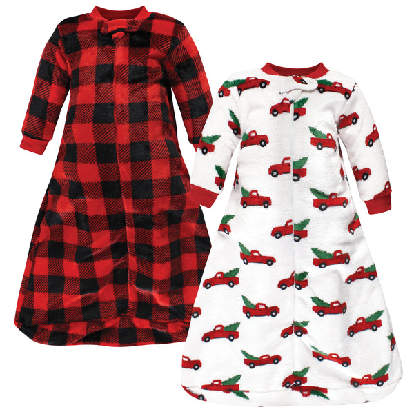 Hudson Baby Plush Long-Sleeve Wearable Blanket, Christmas Tree Truck, 2-Pack