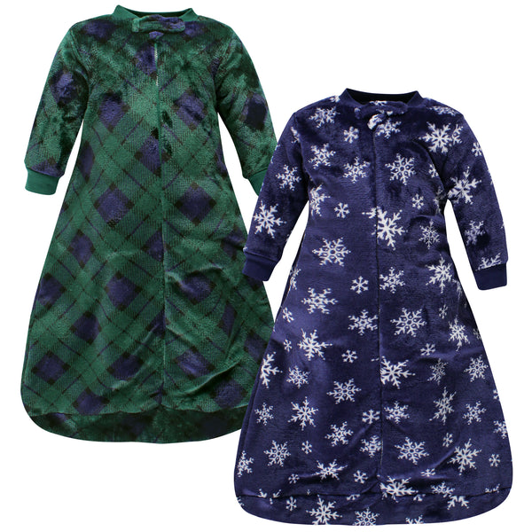 Hudson Baby Plush Long-Sleeve Wearable Blanket, Navy Snowflake, 2-Pack