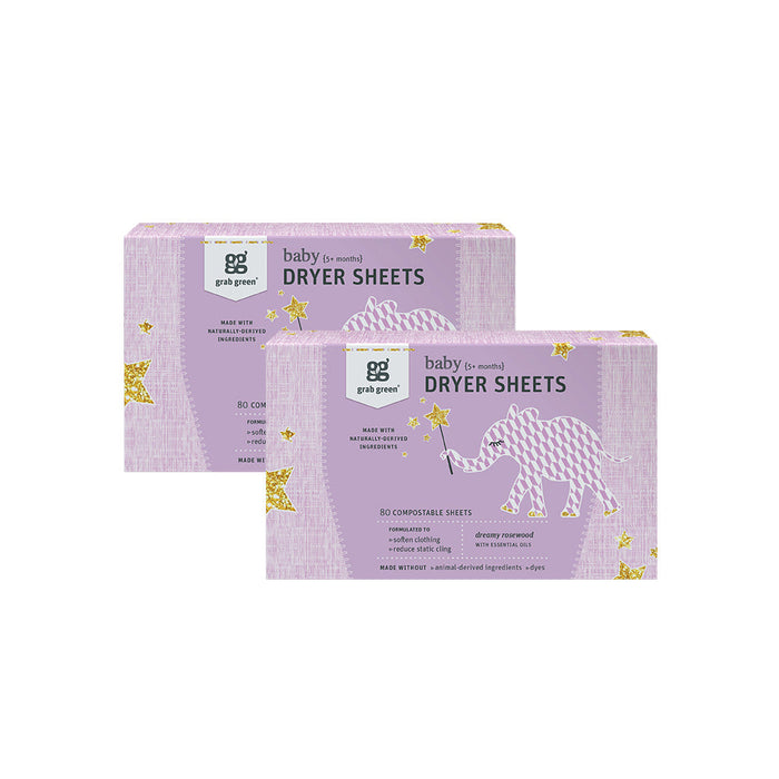 Grab Green Baby Dryer Sheets {5+ months} - Dreamy Rosewood - 2 Pack