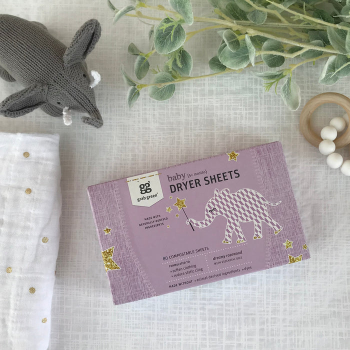 Grab Green Baby Dryer Sheets {5+ months} - Dreamy Rosewood - 2 Pack