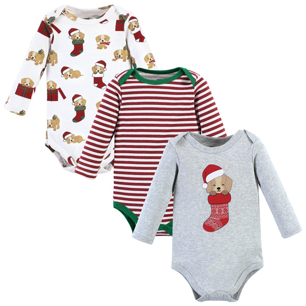 Hudson Baby Cotton Long-Sleeve Bodysuits, Christmas Dog 3-Pack