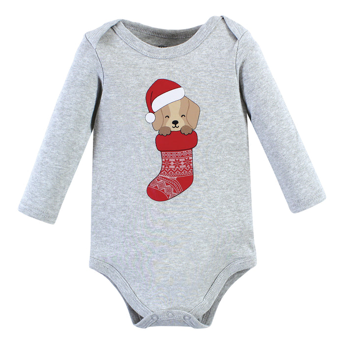 Hudson Baby Cotton Long-Sleeve Bodysuits, Christmas Dog 3-Pack
