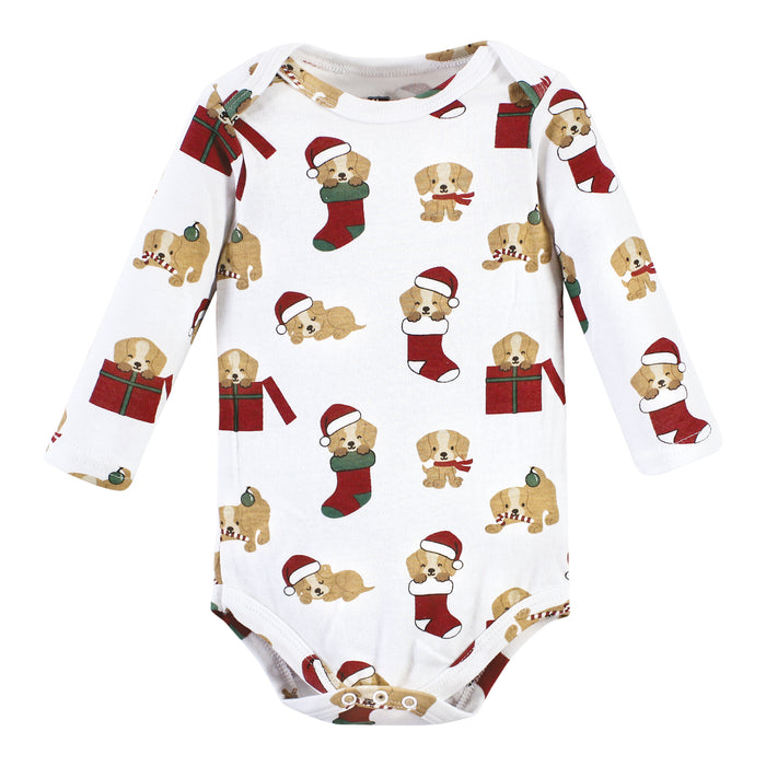 Hudson Baby Cotton Long-Sleeve Bodysuits, Christmas Dog 3-Pack