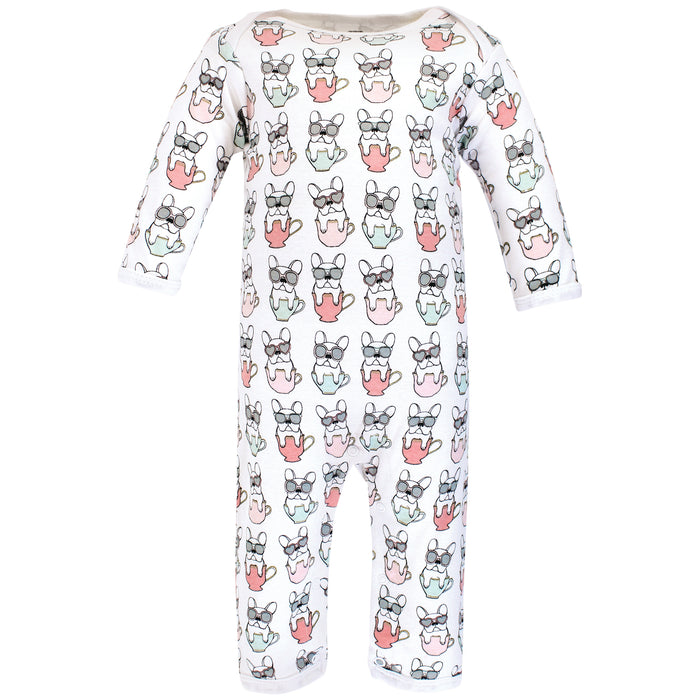 Hudson Baby Infant Girl Cotton Coveralls, Bonjour, 3-Pack