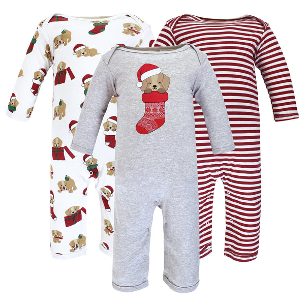 Hudson Baby 3-Pack Cotton Coveralls, Christmas Dog