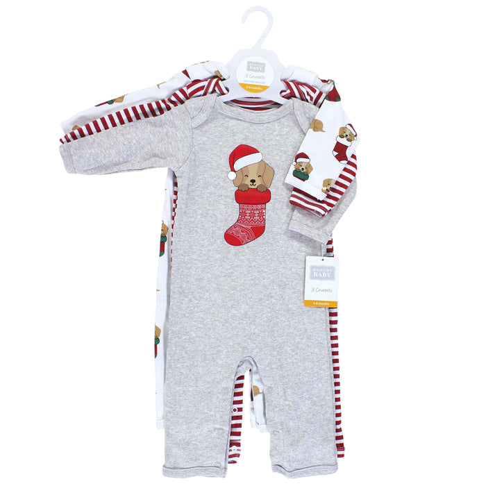 Hudson Baby 3-Pack Cotton Coveralls, Christmas Dog