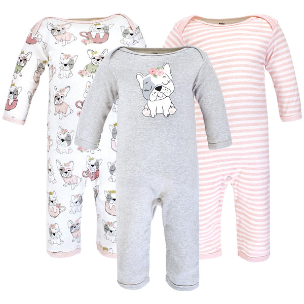 Hudson Baby Infant Girl Cotton Coveralls, Girl Whimsical Dog, 3-Pack