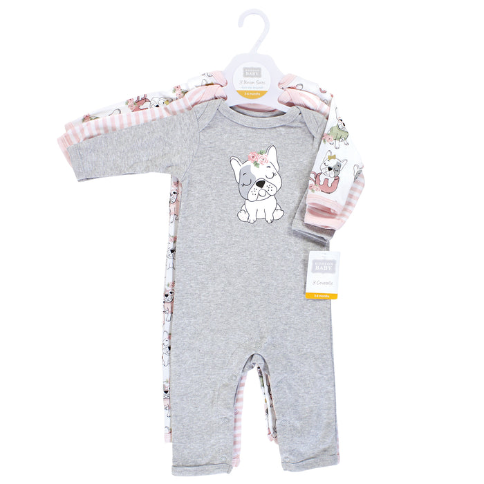 Hudson Baby Infant Girl Cotton Coveralls, Girl Whimsical Dog, 3-Pack