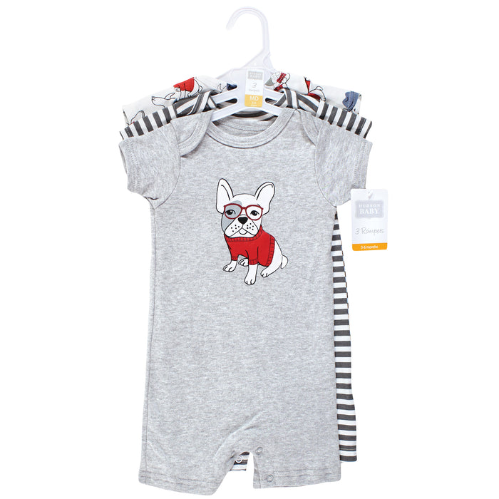 Hudson Baby Infant Boy Cotton Rompers, Boy Whimsical Dog