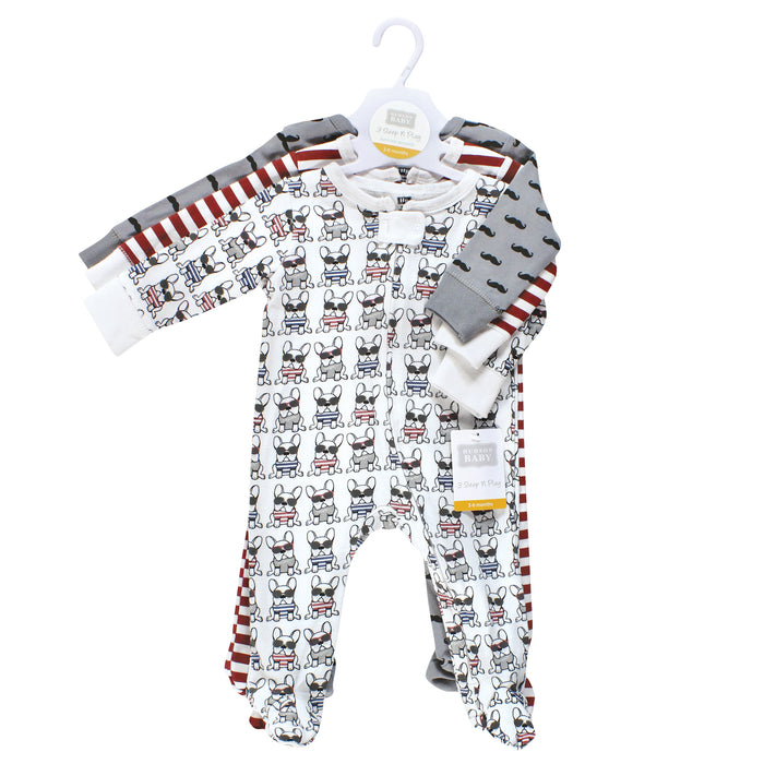 Hudson Baby Infant Boy Cotton Sleep and Play, French Dog, 3-Pack